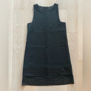 Black Banana Republic dress with lace hem detail